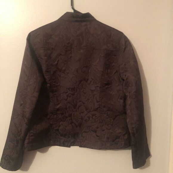 Chicos Size 1 Embroidered Brown Blazer Jacket.   R - Picture 2 of 7